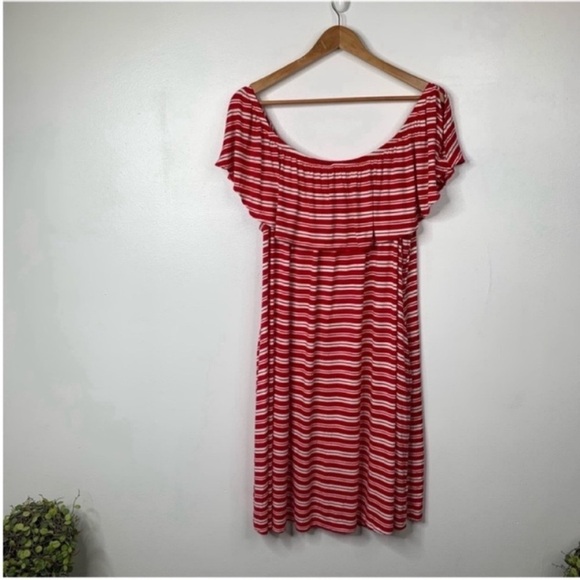 Lane Bryant Plus Size 18/20 Off Shoulder Striped Ruffle Midi Dress w/ Pockets - Picture 2 of 8